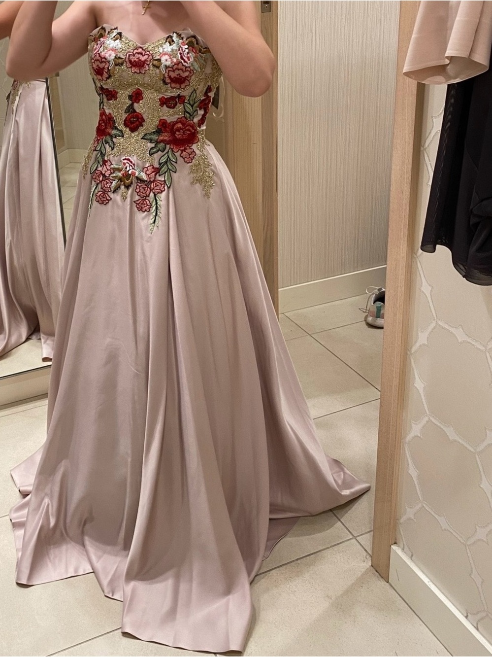 Strapless Embroidered Floral Maxi Dress in Blush